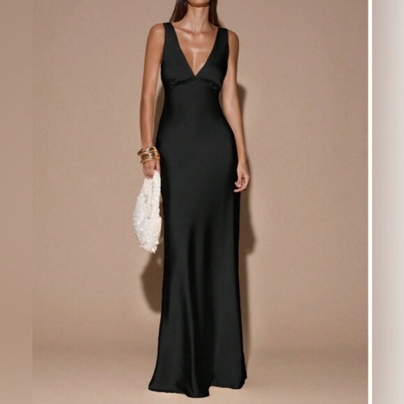 Sexy Minimalist Deep V-Neck Sleeveless Backless Tie Dress Black - Picture 6 of 10